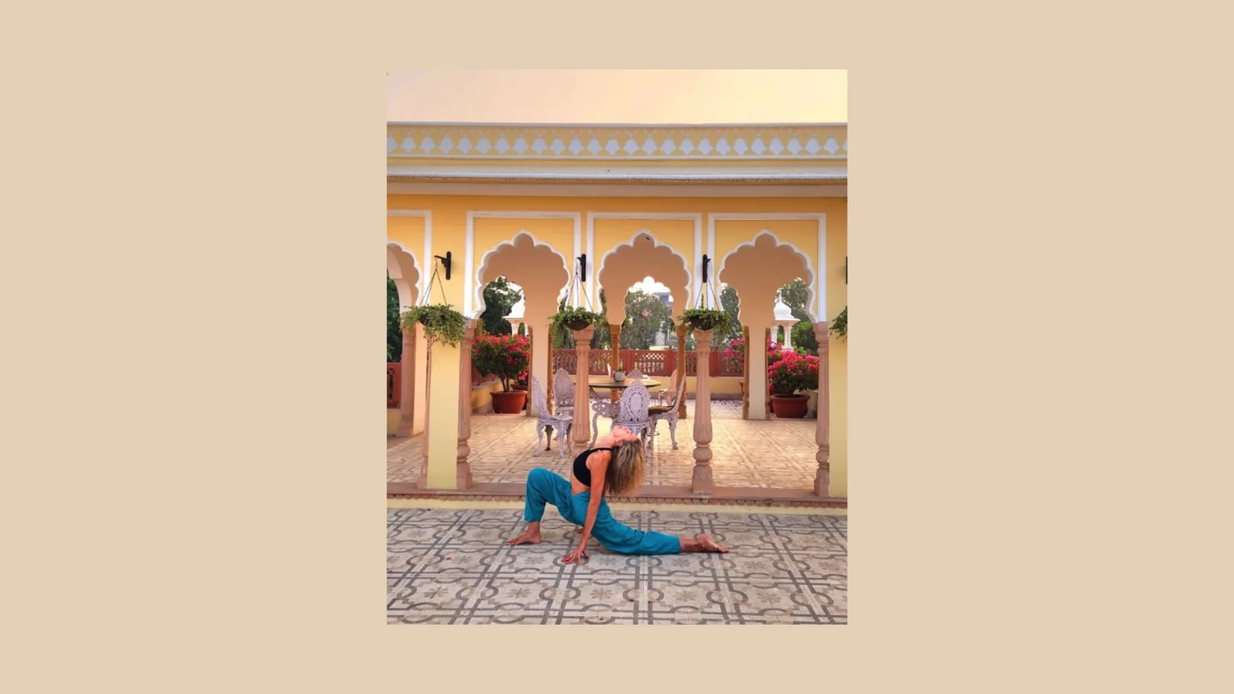 Yoga practice in an Indian courtyard